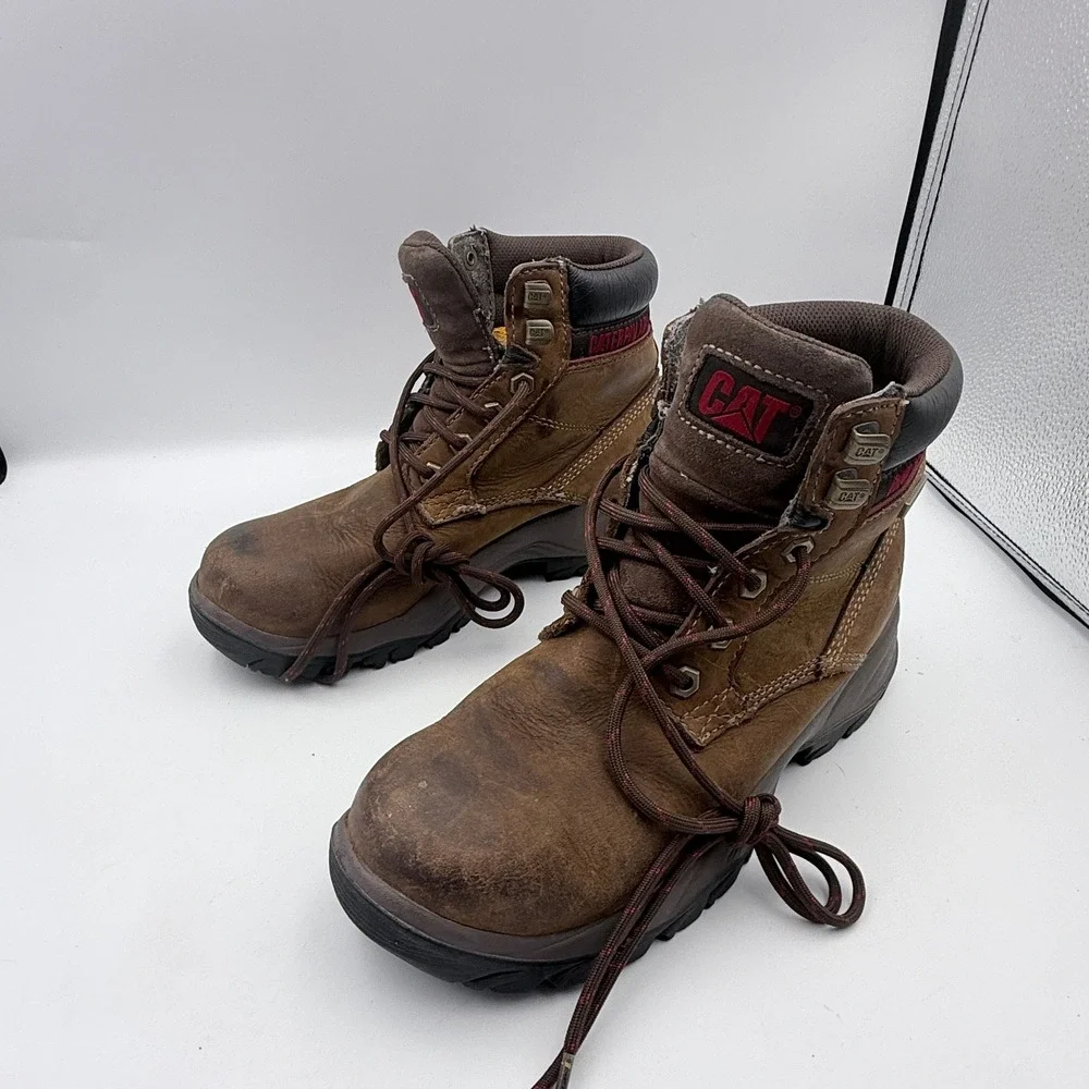 Caterpillar Work Boots Mens 7.5 Brown Leather Waterproof Lace Up Industrial 0082
